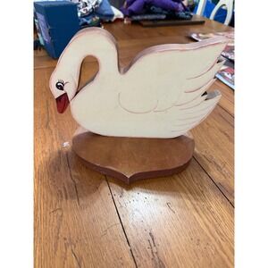 vtg‎ handmade wooden duck statue on stand